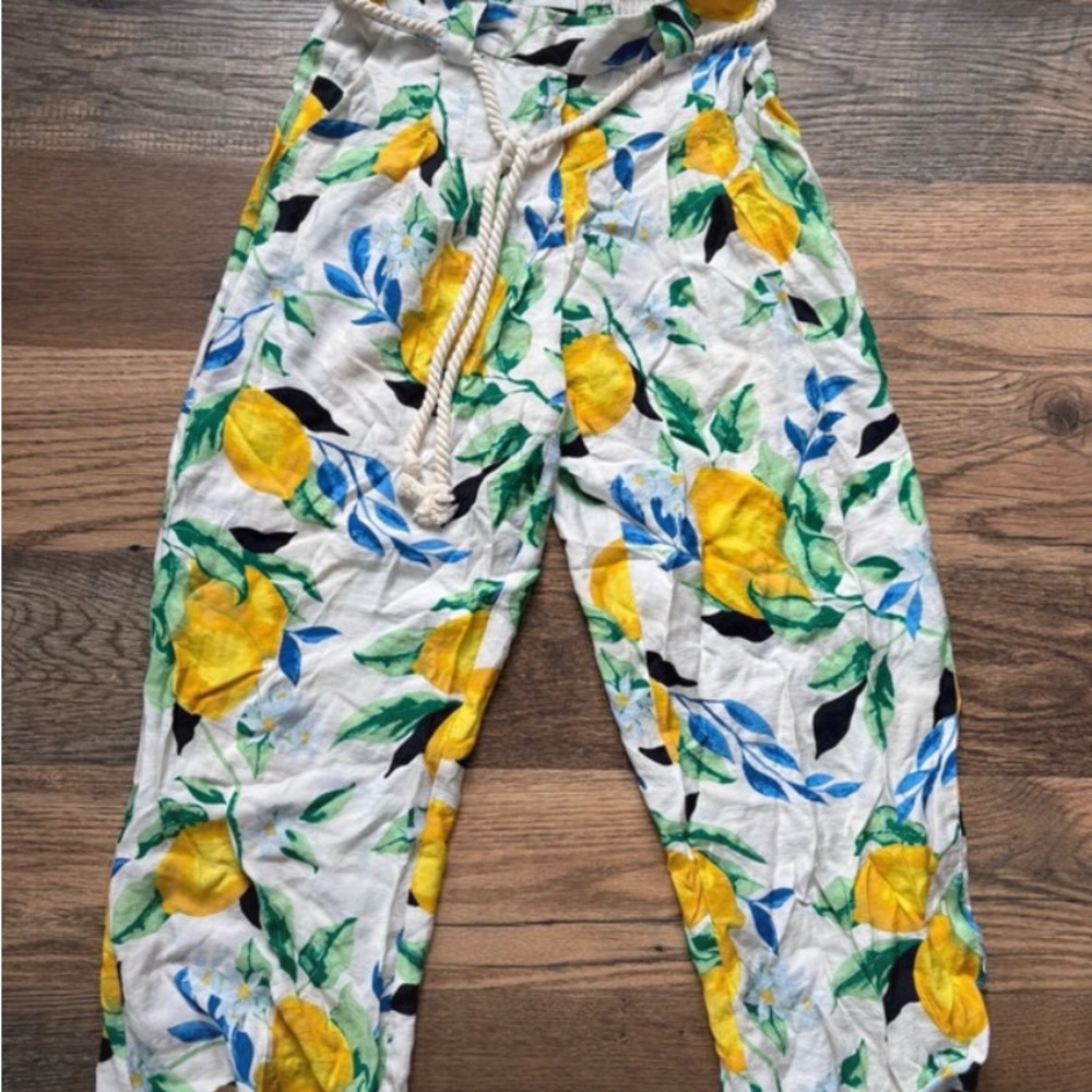 Jules & Leopold White Lemon and Leaf Print Pants